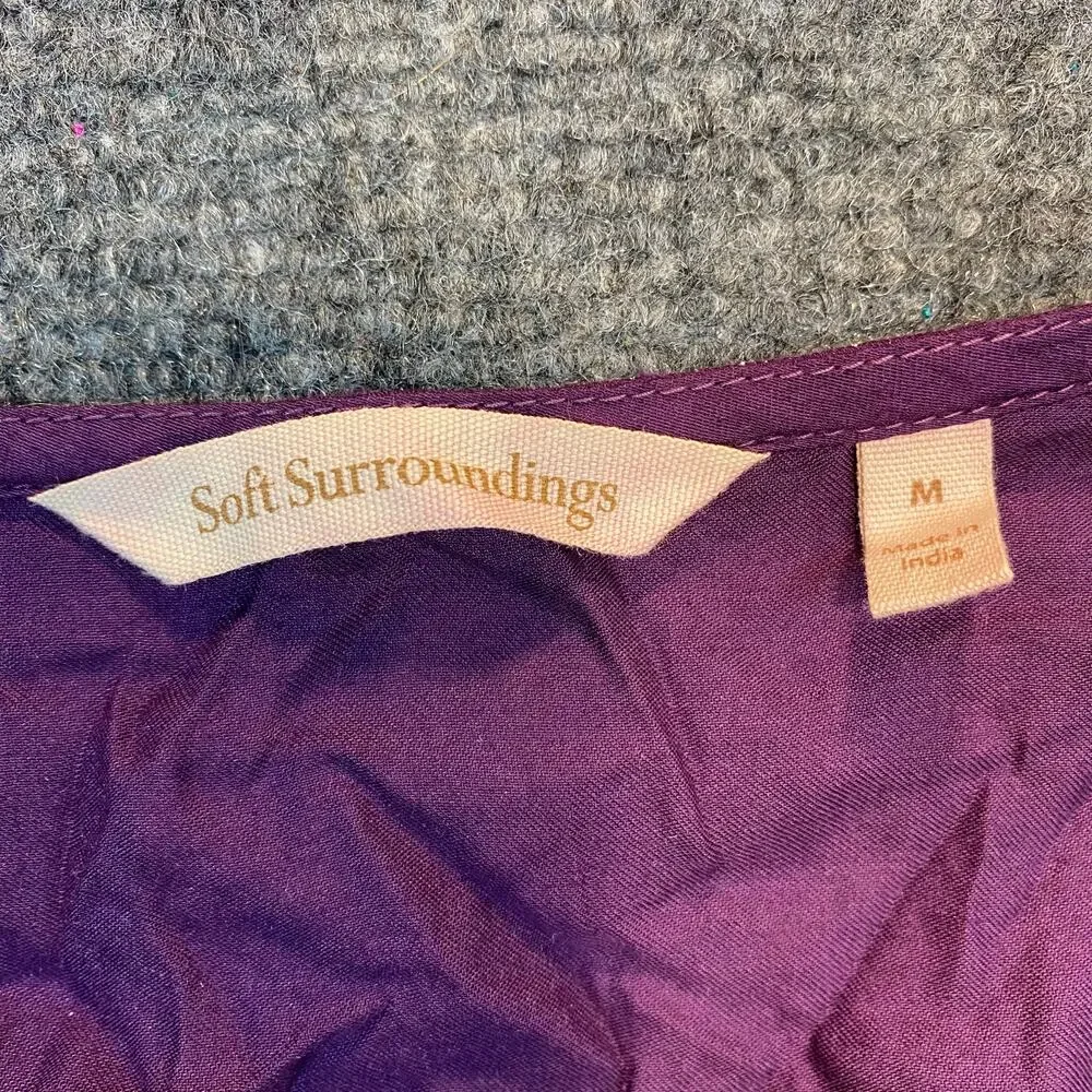 Soft Surroundings Idaira Women Medium Purple Flowy Tunic Embroidered Top Blouse - Picture 6 of 9